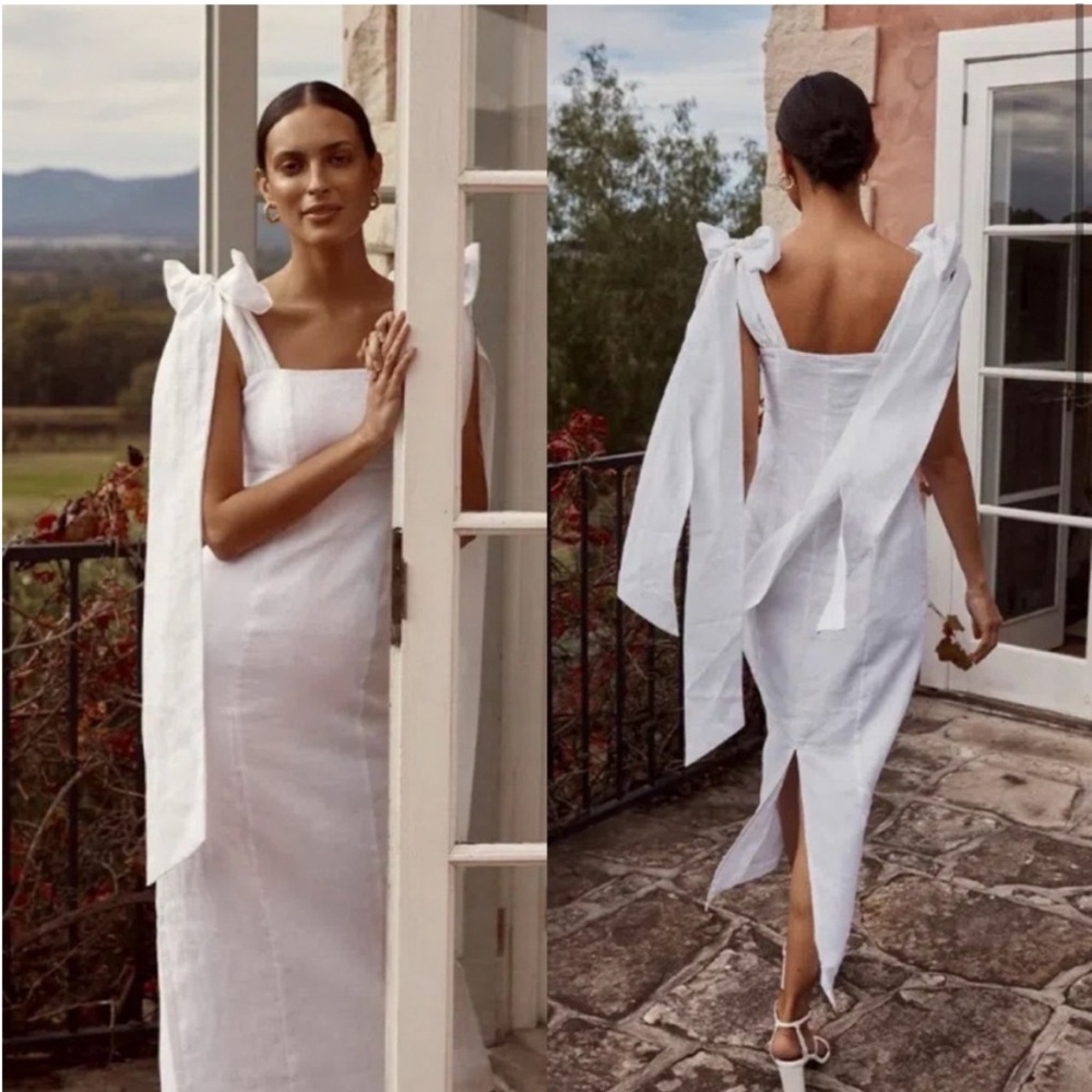 Aisle Linen Midi Dress White